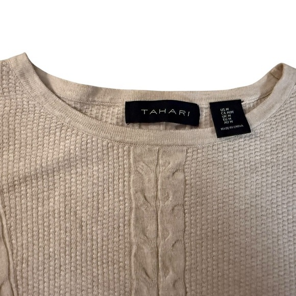 Tahari Cream Crew Neck Sweater with Ribbed Detailing - Picture 3 of 6